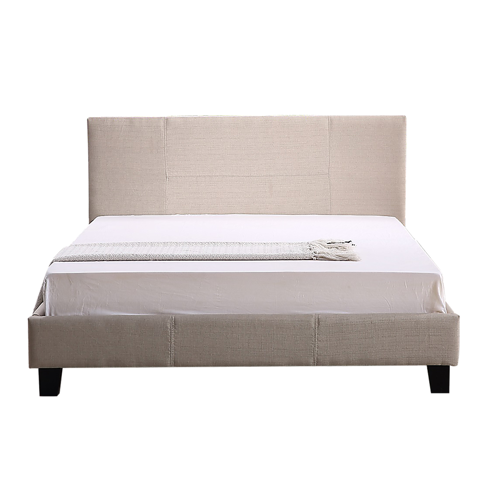 Queen Linen Fabric Bed Frame Beige-Furniture &gt; Bedroom-PEROZ Accessories