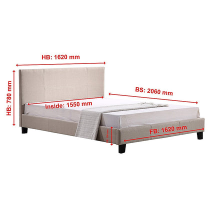 Queen Linen Fabric Bed Frame Beige-Furniture &gt; Bedroom-PEROZ Accessories