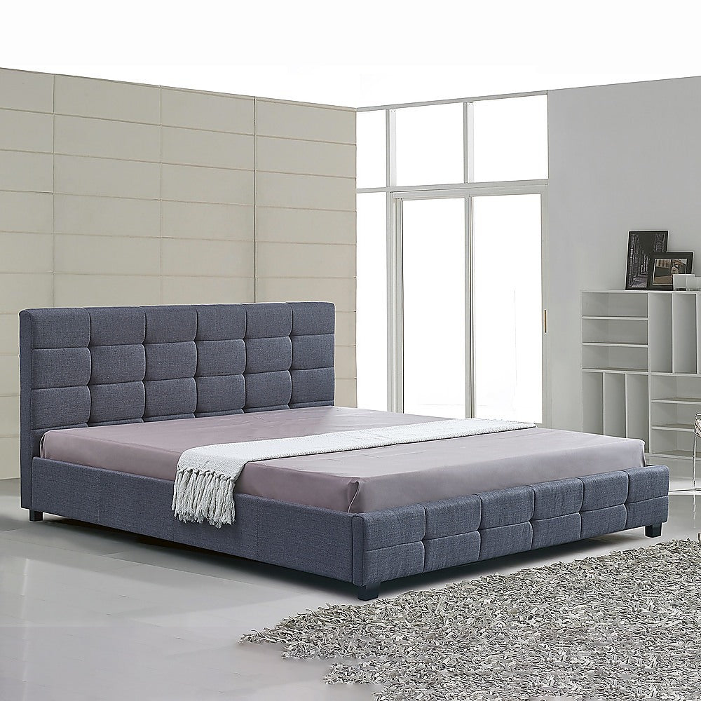 Linen Fabric King Deluxe Bed Frame Grey-Furniture &gt; Bedroom-PEROZ Accessories