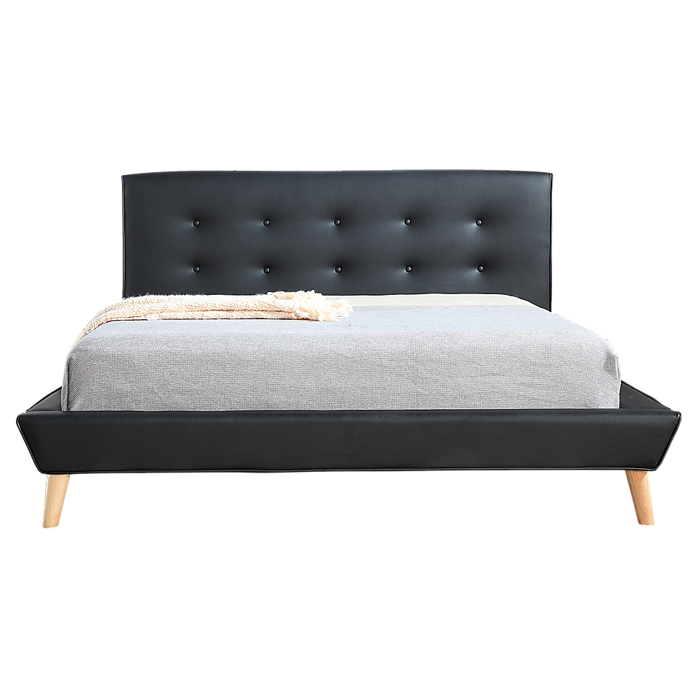 Double PU Leather Deluxe Bed Frame Black-Furniture &gt; Bedroom-PEROZ Accessories