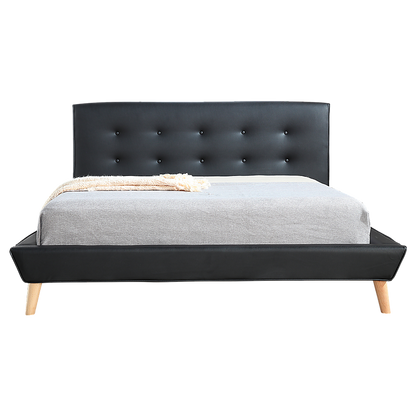 Double PU Leather Deluxe Bed Frame Black-Furniture &gt; Bedroom-PEROZ Accessories