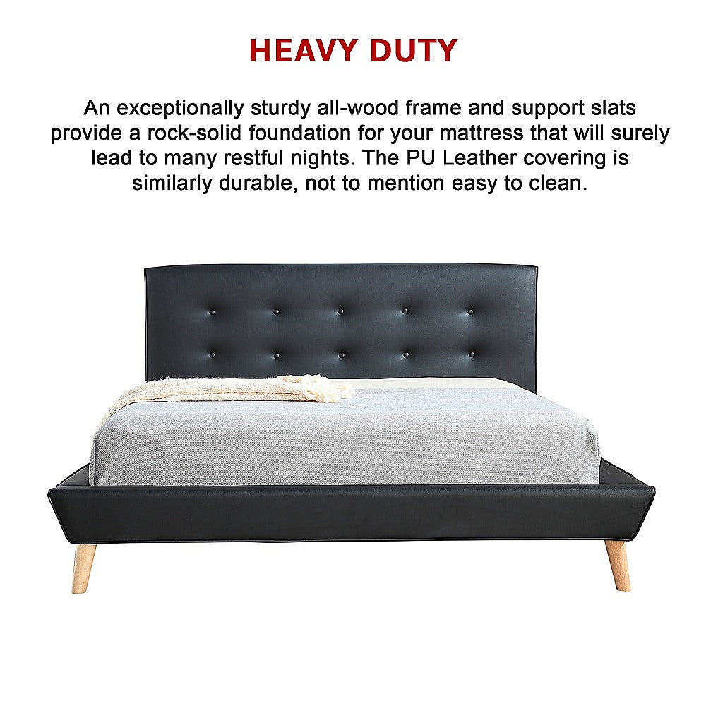 Double PU Leather Deluxe Bed Frame Black-Furniture &gt; Bedroom-PEROZ Accessories