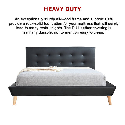 Double PU Leather Deluxe Bed Frame Black-Furniture &gt; Bedroom-PEROZ Accessories