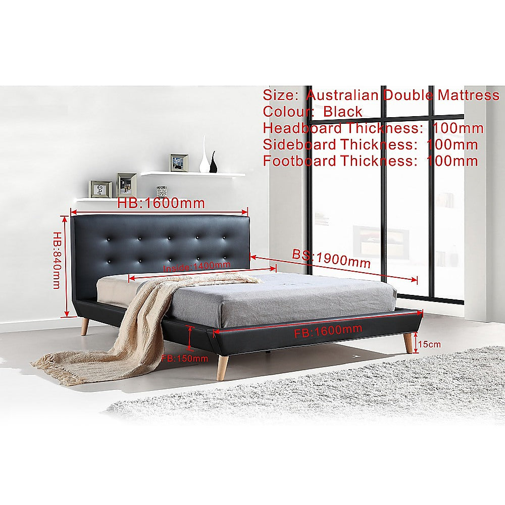 Double PU Leather Deluxe Bed Frame Black-Furniture &gt; Bedroom-PEROZ Accessories