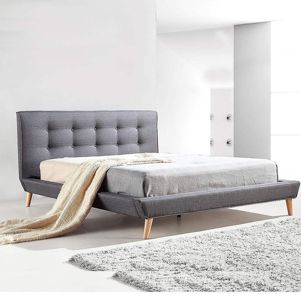 Queen Linen Fabric Deluxe Bed Frame Grey-Furniture &gt; Bedroom-PEROZ Accessories