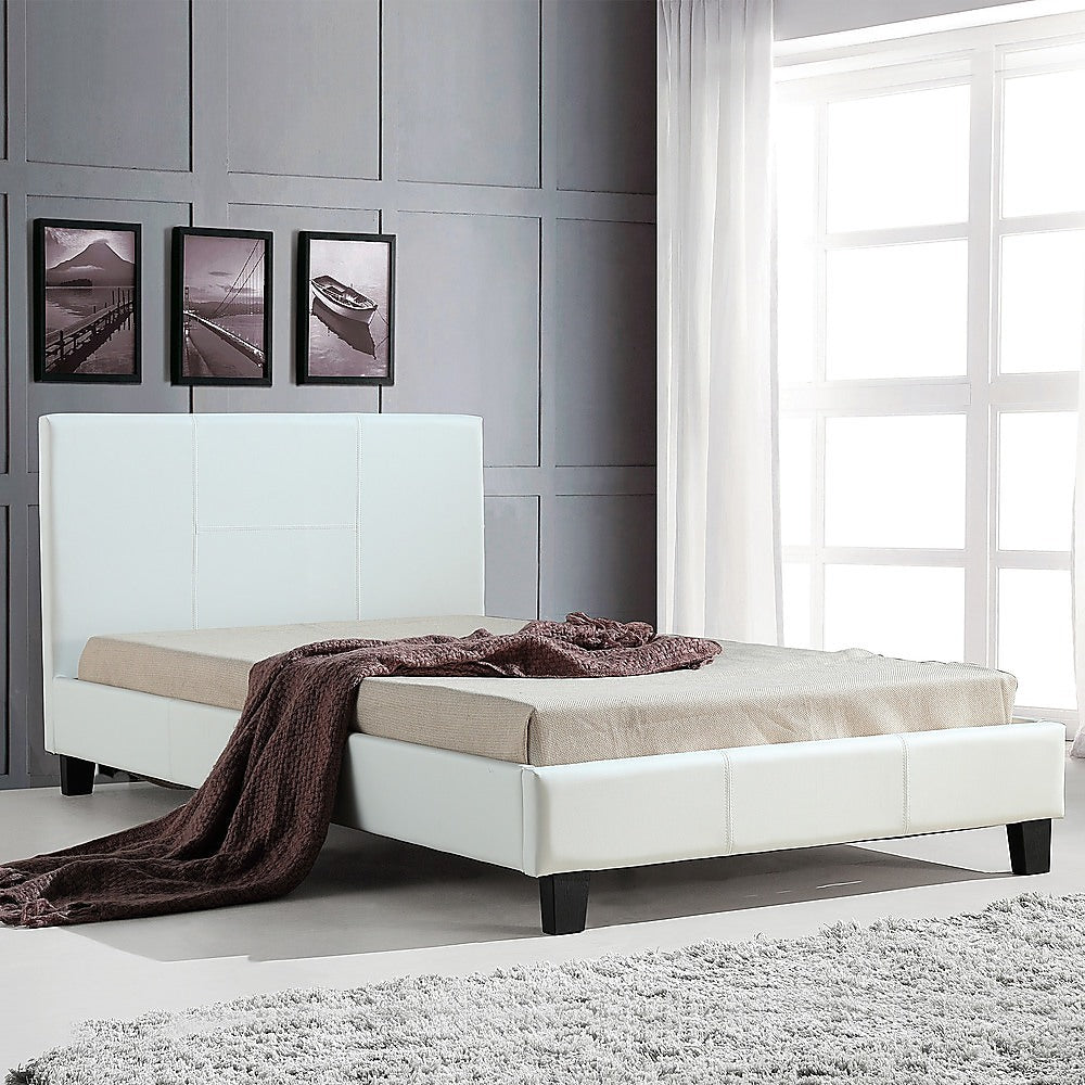 King Single PU Leather Bed Frame White-Furniture &gt; Bedroom-PEROZ Accessories