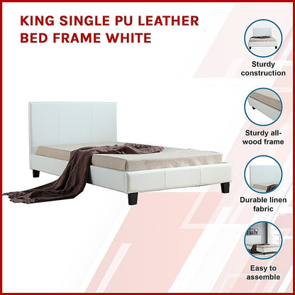 King Single PU Leather Bed Frame White-Furniture &gt; Bedroom-PEROZ Accessories