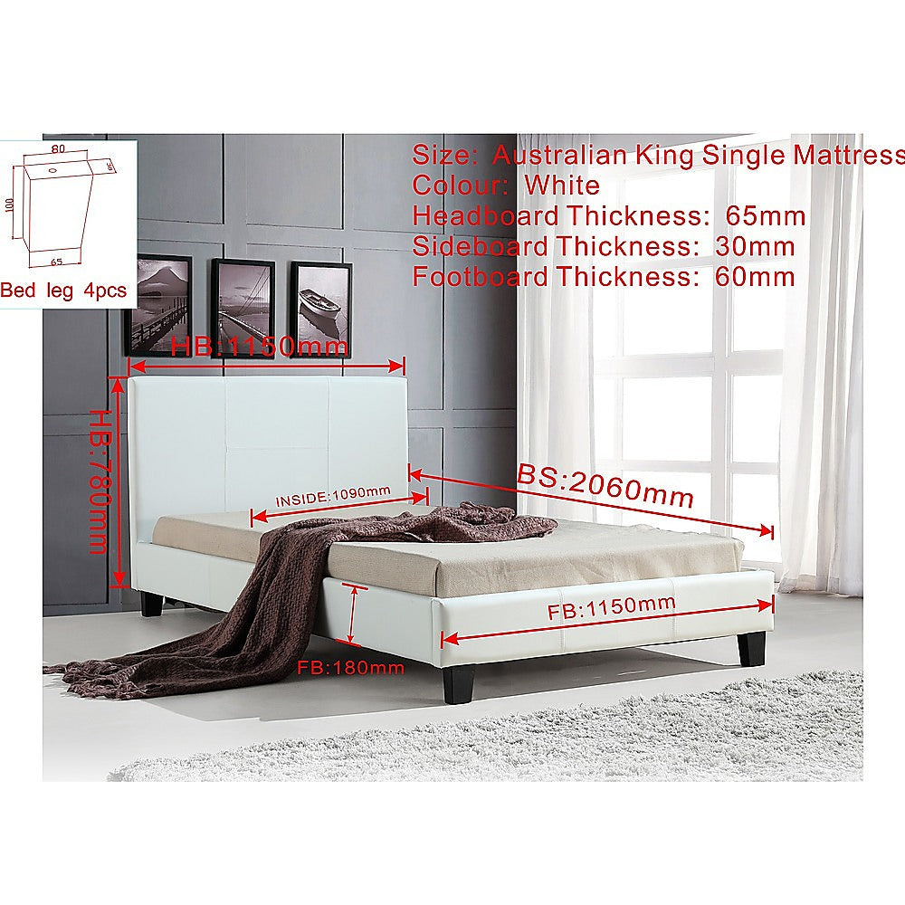 King Single PU Leather Bed Frame White-Furniture &gt; Bedroom-PEROZ Accessories