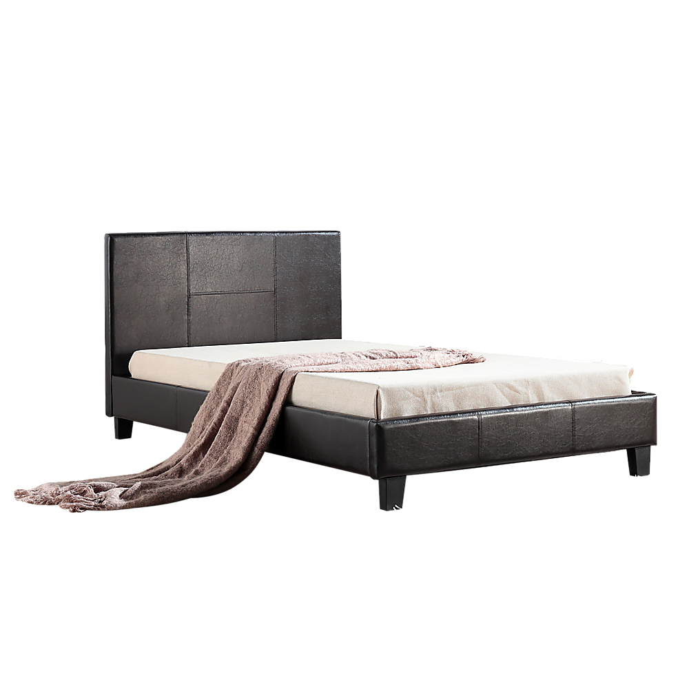 King Single PU Leather Bed Frame Brown-Furniture &gt; Bedroom-PEROZ Accessories