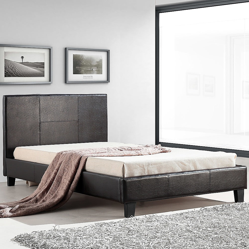 King Single PU Leather Bed Frame Brown-Furniture &gt; Bedroom-PEROZ Accessories