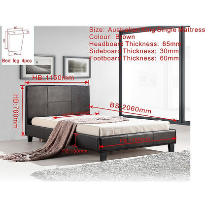 King Single PU Leather Bed Frame Brown-Furniture &gt; Bedroom-PEROZ Accessories