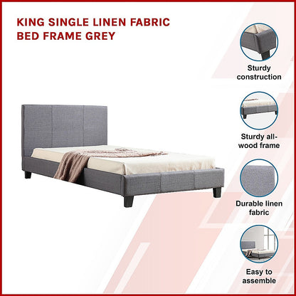 King Single Linen Fabric Bed Frame Grey-Furniture &gt; Bedroom-PEROZ Accessories