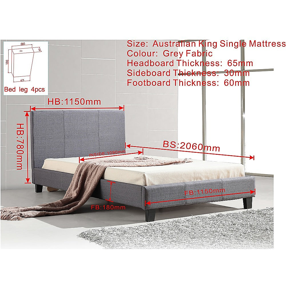 King Single Linen Fabric Bed Frame Grey-Furniture &gt; Bedroom-PEROZ Accessories