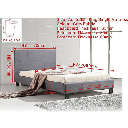 King Single Linen Fabric Bed Frame Grey-Furniture &gt; Bedroom-PEROZ Accessories