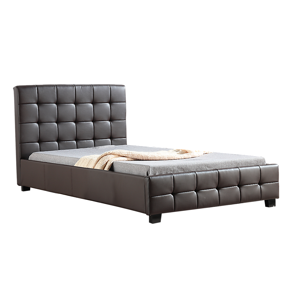 King Single PU Leather Deluxe Bed Frame Brown-Furniture &gt; Bedroom-PEROZ Accessories