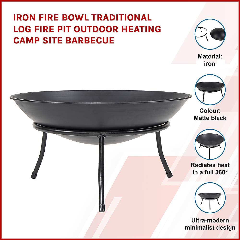 Iron Fire Bowl Traditional Log Fire Pit Outdoor Heating Camp Site Barbecue-Fire Pits-PEROZ Accessories