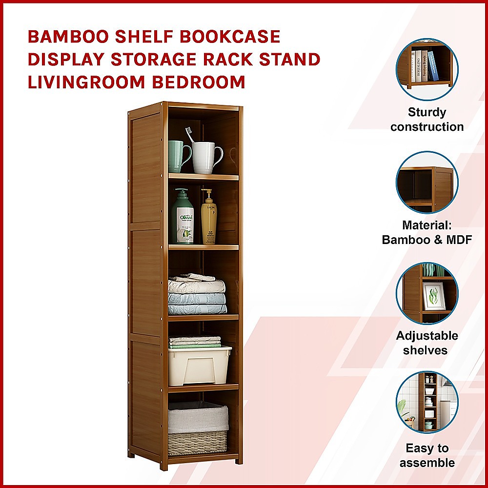 Bamboo Shelf Bookcase Display Storage Rack Stand Livingroom Bedroom-Bookcases &amp; Shelves-PEROZ Accessories