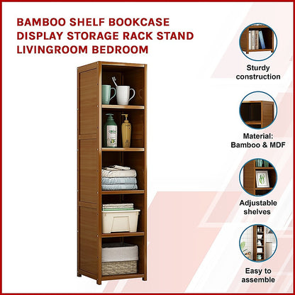 Bamboo Shelf Bookcase Display Storage Rack Stand Livingroom Bedroom-Bookcases &amp; Shelves-PEROZ Accessories