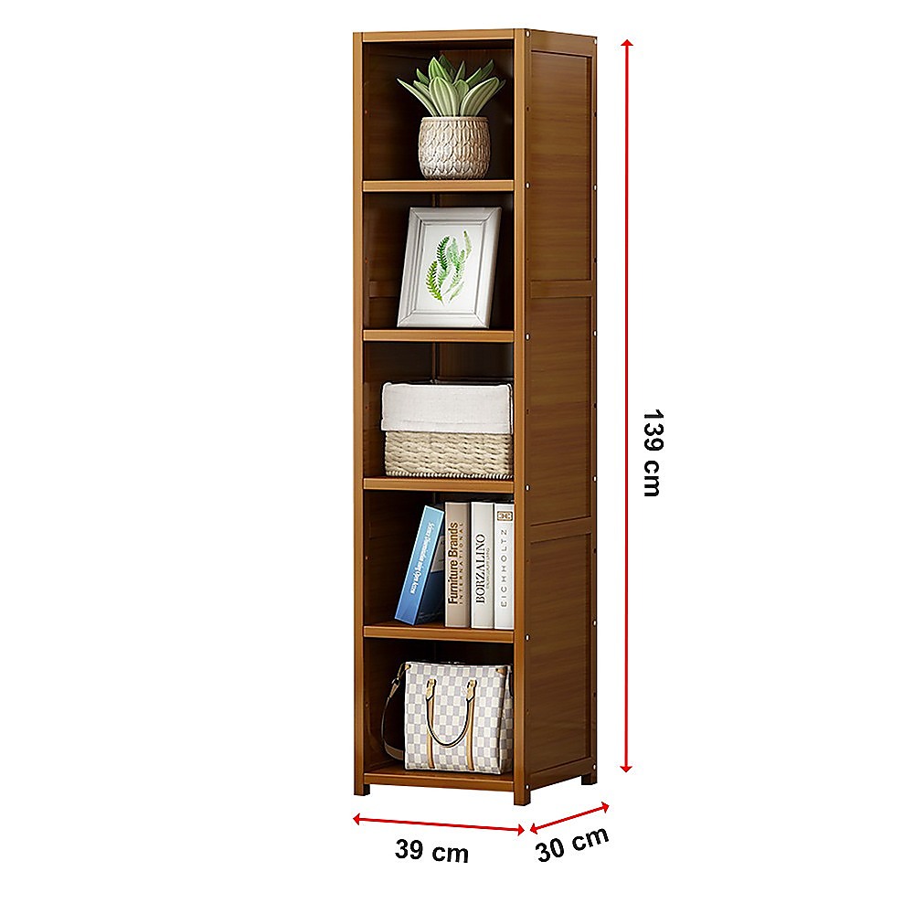 Bamboo Shelf Bookcase Display Storage Rack Stand Livingroom Bedroom-Bookcases &amp; Shelves-PEROZ Accessories