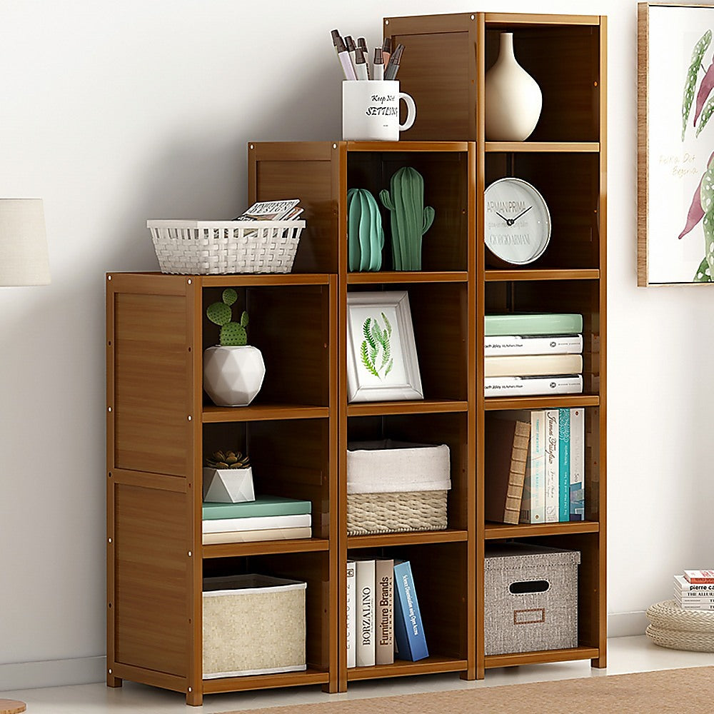 Bamboo Adjustable Shelf Bookcase Display Storage Rack Stand Livingroom Bedroom Set-Bookcases &amp; Shelves-PEROZ Accessories