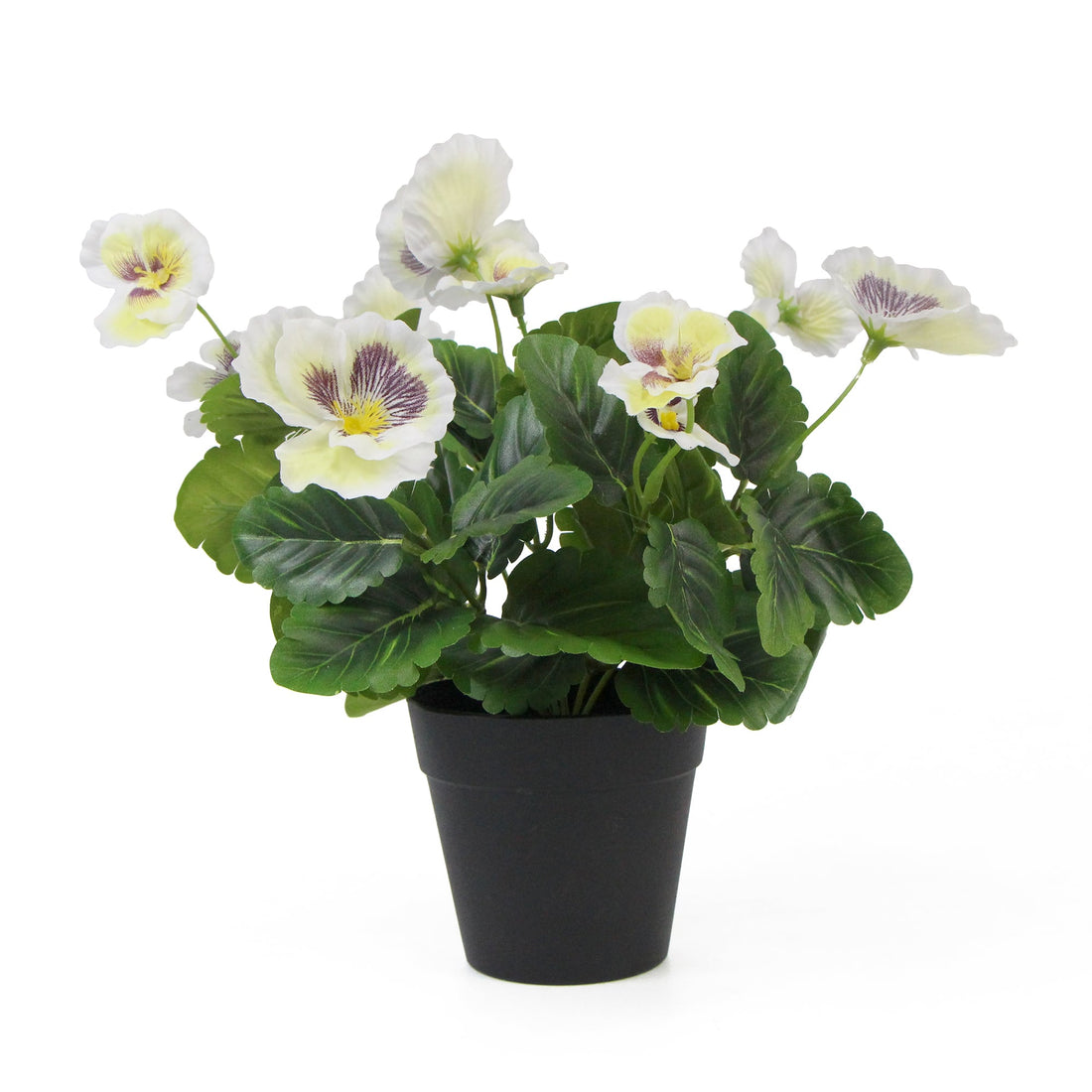 Mixed White Flowering Potted Artificial Pansy Plants 25cm-Home &amp; Garden &gt; Artificial Plants-PEROZ Accessories