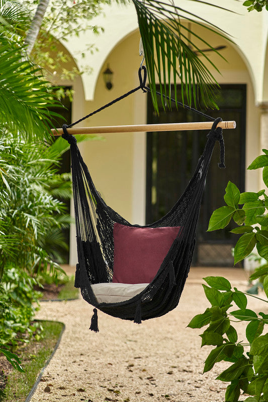 Mayan Legacy Extra Large Outdoor Cotton Mexican Hammock Chair in Black Colour-Hammock-PEROZ Accessories