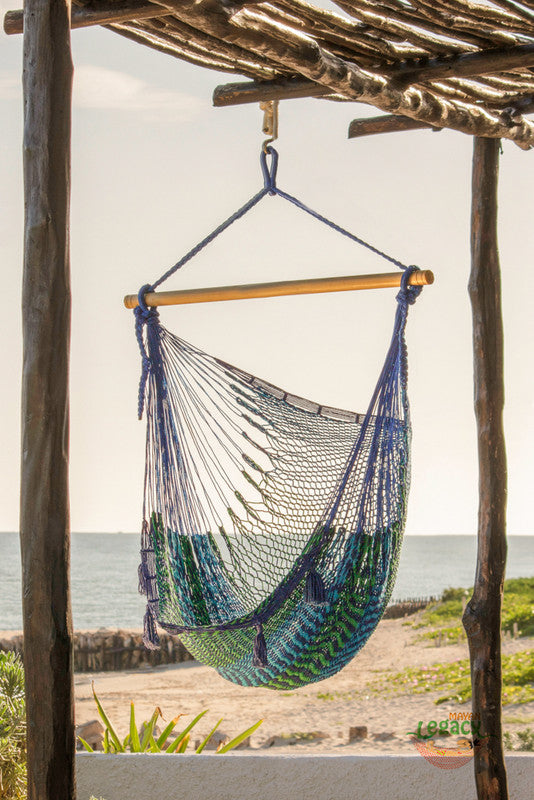 Mayan Legacy Extra Large Outdoor Cotton Mexican Hammock Chair in Caribe Colour-Hammock-PEROZ Accessories