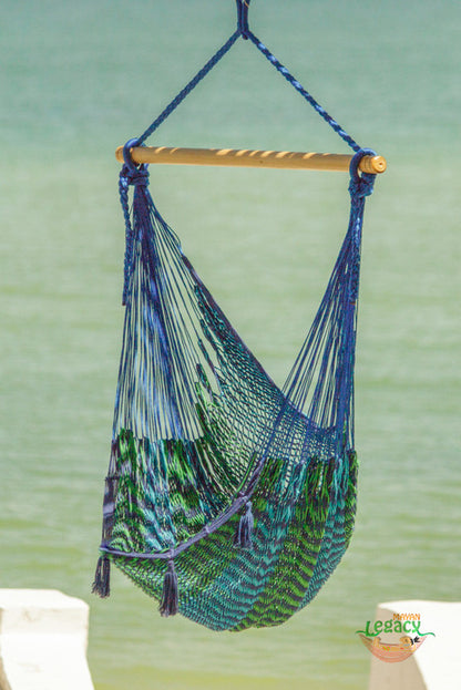 Mayan Legacy Extra Large Outdoor Cotton Mexican Hammock Chair in Caribe Colour-Hammock-PEROZ Accessories