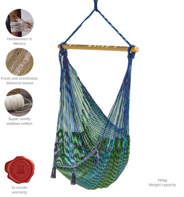 Mayan Legacy Extra Large Outdoor Cotton Mexican Hammock Chair in Caribe Colour-Hammock-PEROZ Accessories