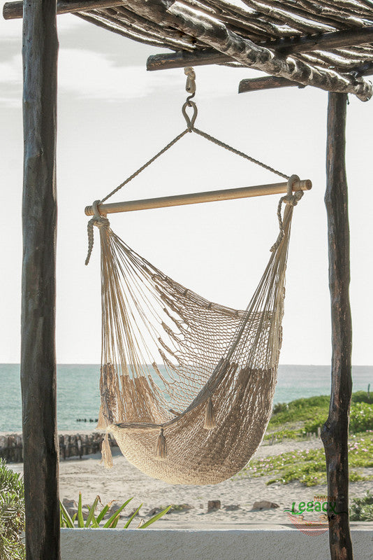 Mayan Legacy Extra Large Outdoor Cotton Mexican Hammock Chair in Cream Colour-Hammock-PEROZ Accessories