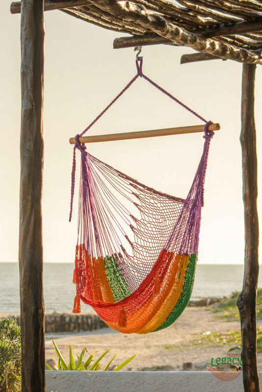 Mayan Legacy Extra Large Outdoor Cotton Mexican Hammock Chair in Rainbow Colour-Hammock-PEROZ Accessories