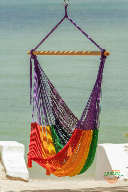 Mayan Legacy Extra Large Outdoor Cotton Mexican Hammock Chair in Rainbow Colour-Hammock-PEROZ Accessories