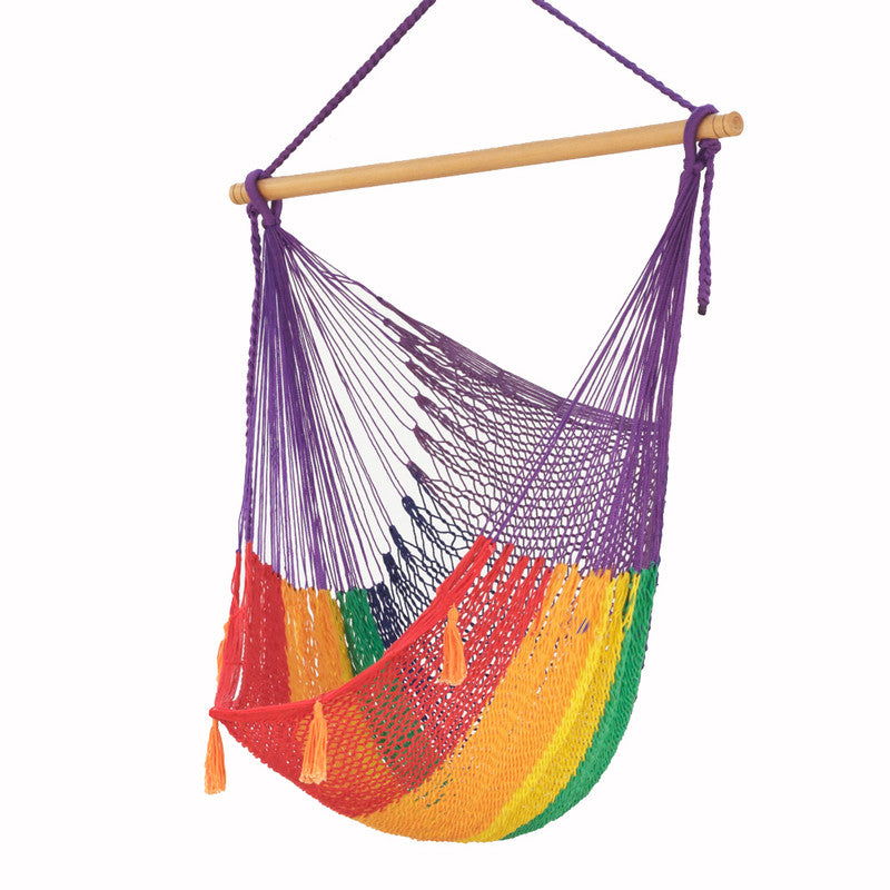 Mayan Legacy Extra Large Outdoor Cotton Mexican Hammock Chair in Rainbow Colour-Hammock-PEROZ Accessories