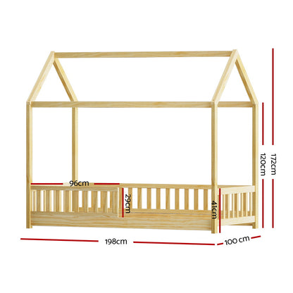 Artiss Wooden Bed Frame Single Size House Frame Pine Timber Base Platform Oak-Furniture &gt; Bedroom - Peroz Australia - Image - 3