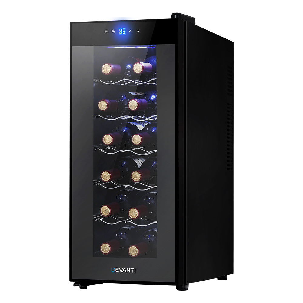 Devanti Wine Cooler 12 Bottle Thermoelectric Fridge Storage Chiller-Appliances &gt; Fridges-PEROZ Accessories