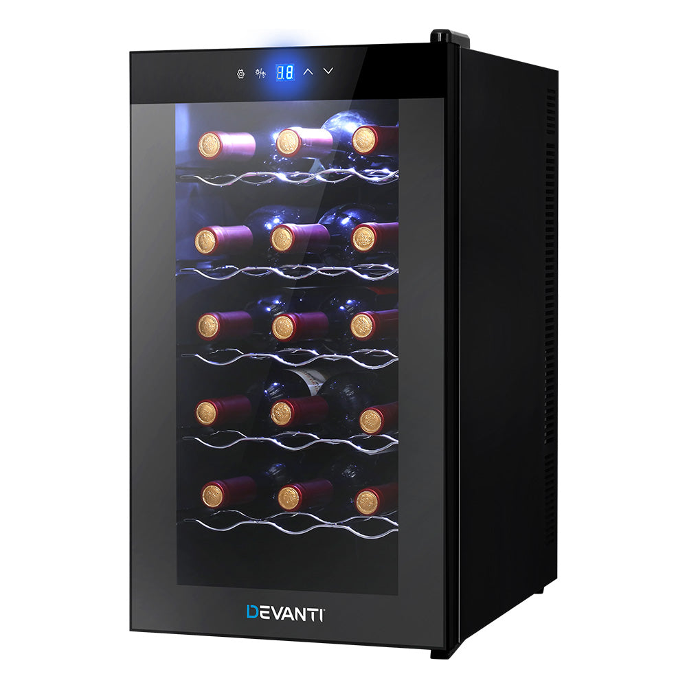 Devanti Wine Cooler 18 Bottles Glass Door Beverage Cooler Thermoelectric Fridge Black-Appliances &gt; Fridges-PEROZ Accessories