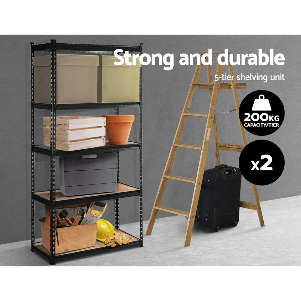 2x1.8M 5-Shelves Steel Warehouse Shelving Racking Garage Storage Rack Black-Home &amp; Garden &gt; Storage-PEROZ Accessories