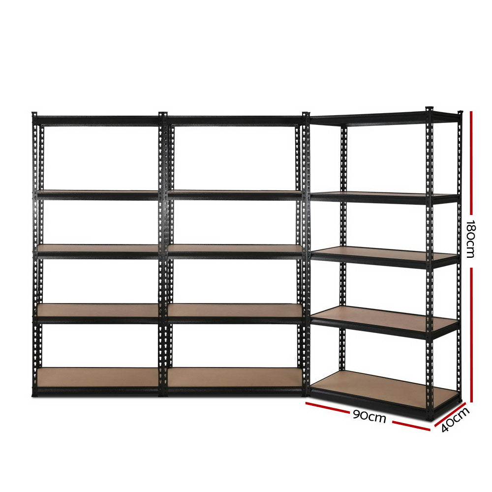 3x1.8M 5-Shelves Steel Warehouse Shelving Racking Garage Storage Rack Black-Home &amp; Garden &gt; Storage-PEROZ Accessories