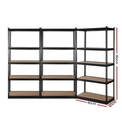 3x1.8M 5-Shelves Steel Warehouse Shelving Racking Garage Storage Rack Black-Home &amp; Garden &gt; Storage-PEROZ Accessories