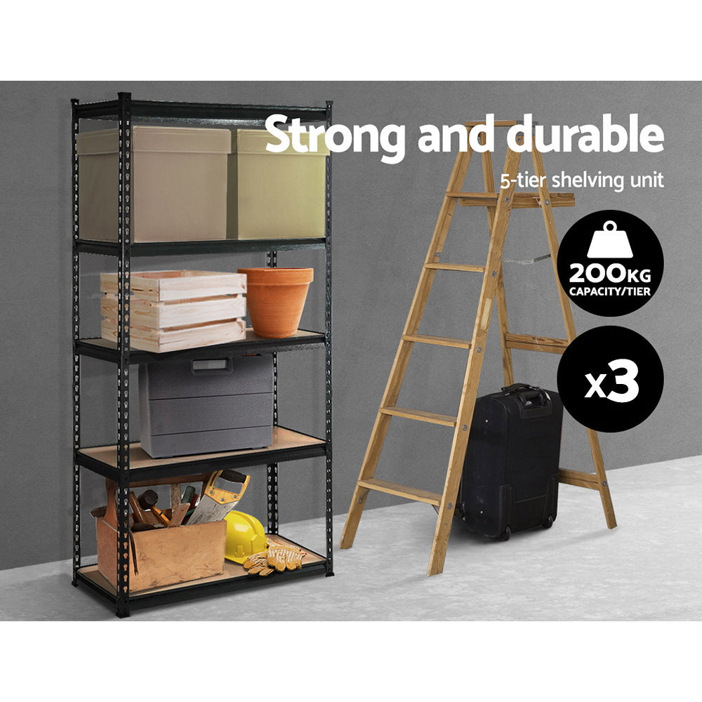 3x1.8M 5-Shelves Steel Warehouse Shelving Racking Garage Storage Rack Black-Home &amp; Garden &gt; Storage-PEROZ Accessories