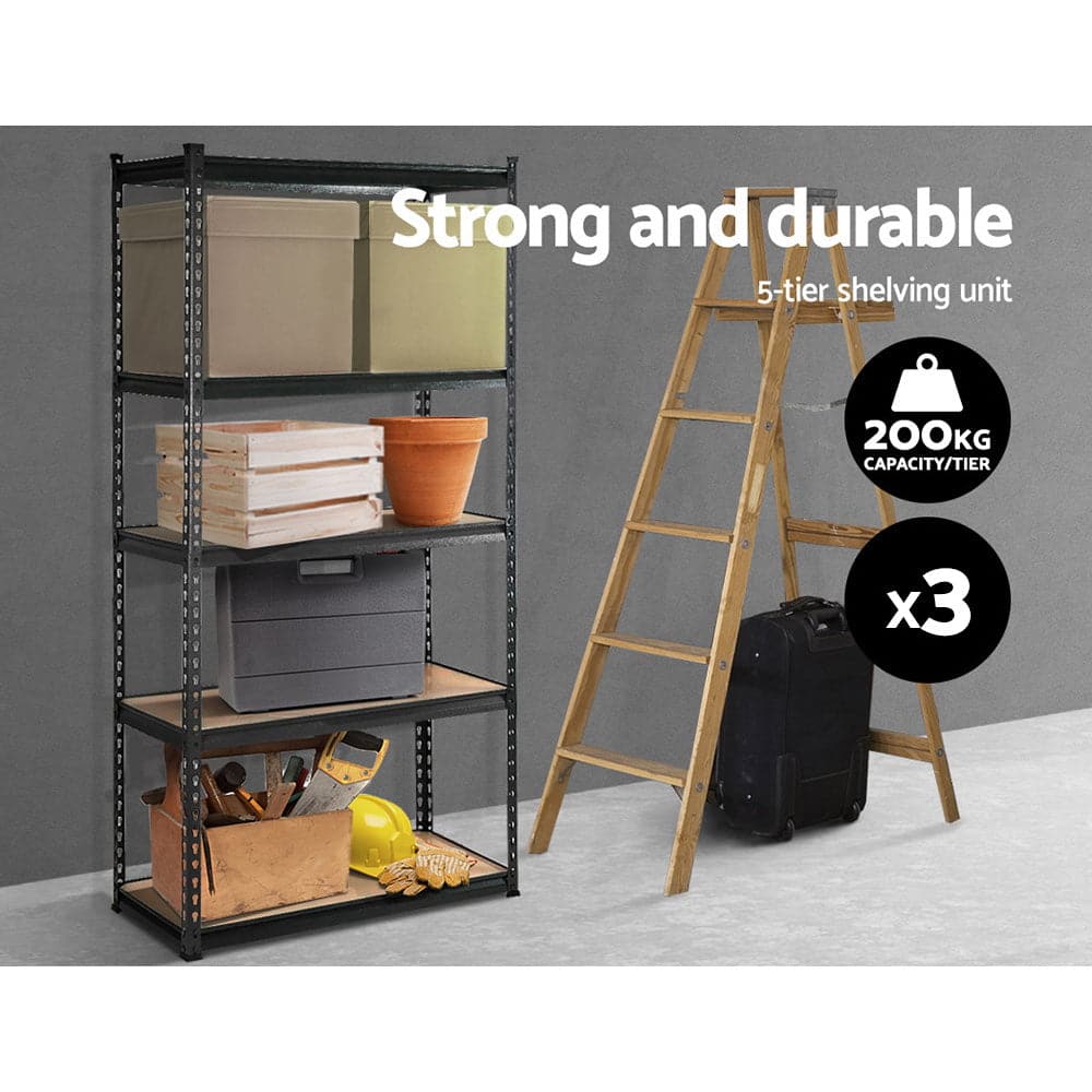 3x1.8M 5-Shelves Steel Warehouse Shelving Racking Garage Storage Rack Grey-Home &amp; Garden &gt; Storage-PEROZ Accessories