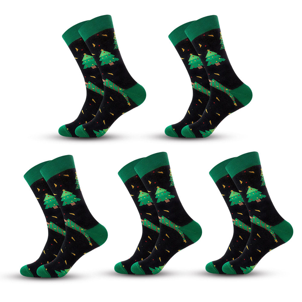 Anysox 5 Pairs Black Green Size 5-13 Socks Winter Holiday Design Plus Snowflake Stocking Comfortable To Wear Perfect For Men-Socks-PEROZ Accessories