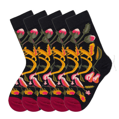 Anysox 5 Pairs Size 5-9 Fashion Socks Combed Cotton Art Abstract Fruits Oil Painting Novelty Happy Funny Christmas Gift for Women-Socks-PEROZ Accessories