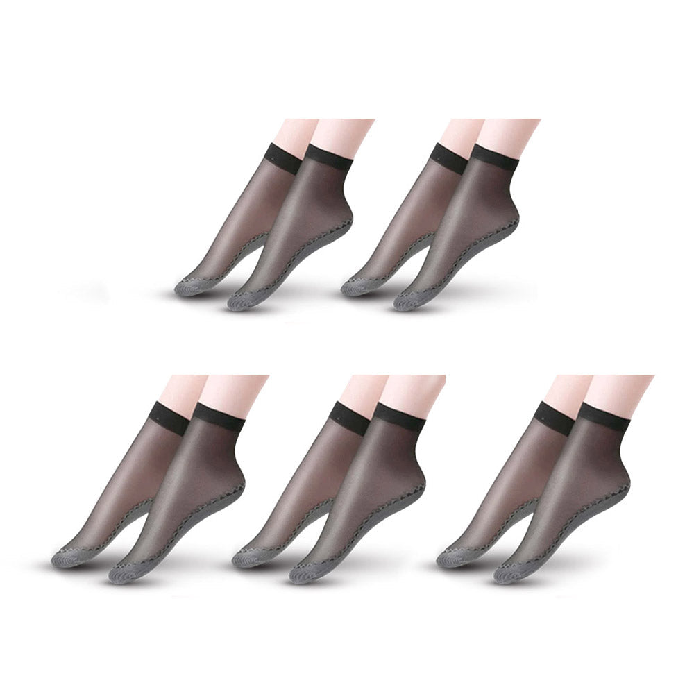 Anysox 10 Pairs Free Size Fashion Socks High Quality Velvet Silk Spring Summer Breathable Soft Cotton Bottom Wicking Slip-resistant for Women Black-Socks-PEROZ Accessories