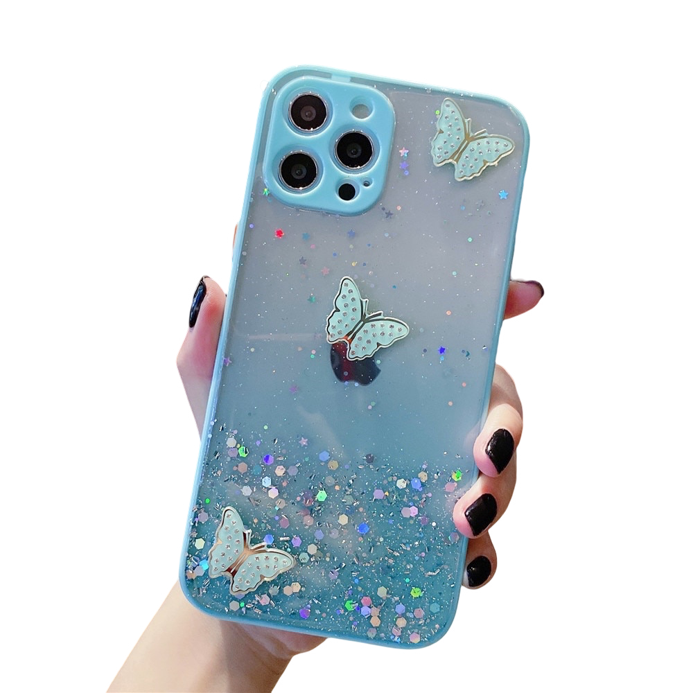 Anymob iPhone Case Blue Camera Protection Cute 3D Butterfly Clear Shockproof Cover-Mobile Phone Cases-PEROZ Accessories