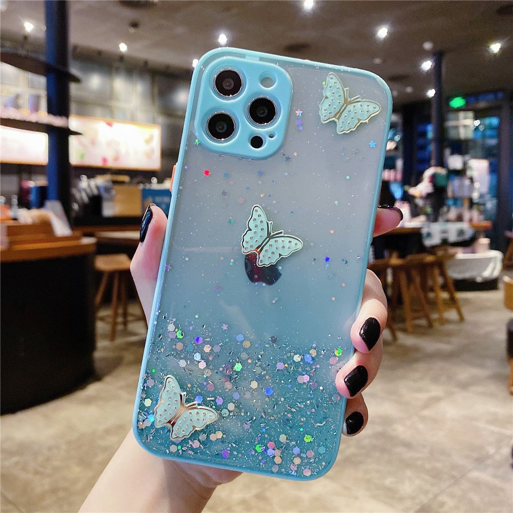 Anymob iPhone Case Blue Camera Protection Cute 3D Butterfly Clear Shockproof Cover-Mobile Phone Cases-PEROZ Accessories