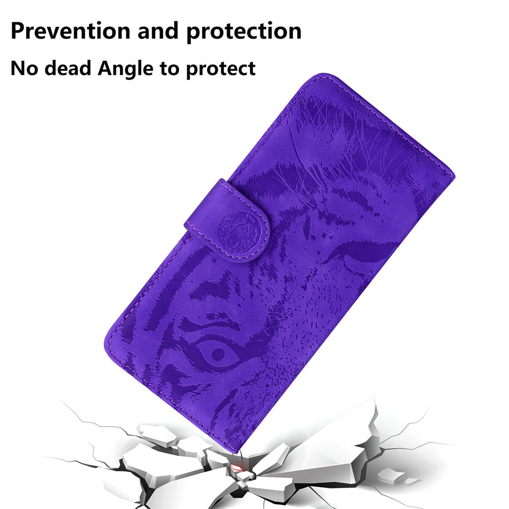 Anymob Samsung Phone Case Blue Leather Flip Fashion Luxurious Tiger Embossed Cover-PEROZ Accessories