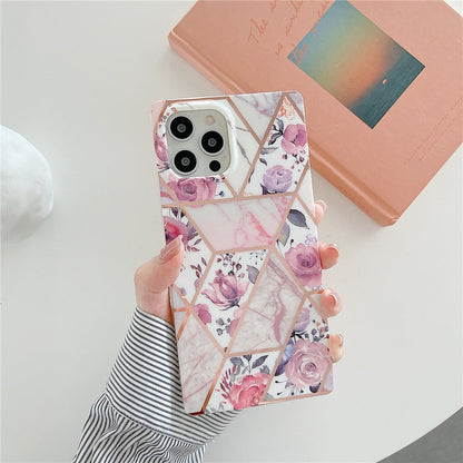 Anymob iPhone Case Purple Square Marble Geometric Flowers Soft Silicone Cover-Mobile Phone Cases-PEROZ Accessories