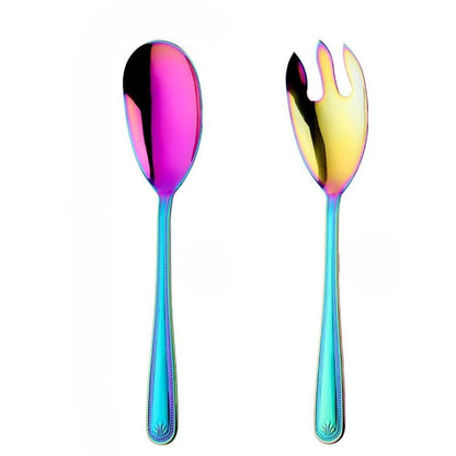 Anygleam Blue Rainbow Stainless Steel 2 Pcs Giant Salad Spoon and Fork Set for Buffet and Restaurant Kitchenware-Kitchen Tools &amp; Utensils-PEROZ Accessories