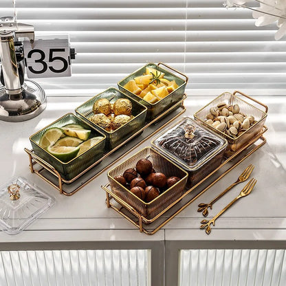 Anygleam Food Container Amber 3 Grids Fruit Plate Partition Platter Snack Storage Box Bar Nut Snack Dish Serving Tray-Food Storage-PEROZ Accessories